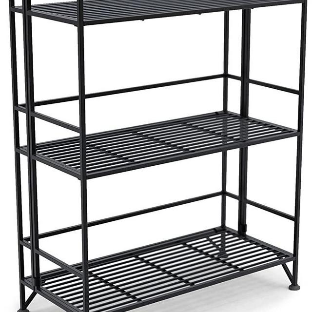 Convenience Concepts Xtra Storage 3 Tier Wide Folding Metal Shelf, Black