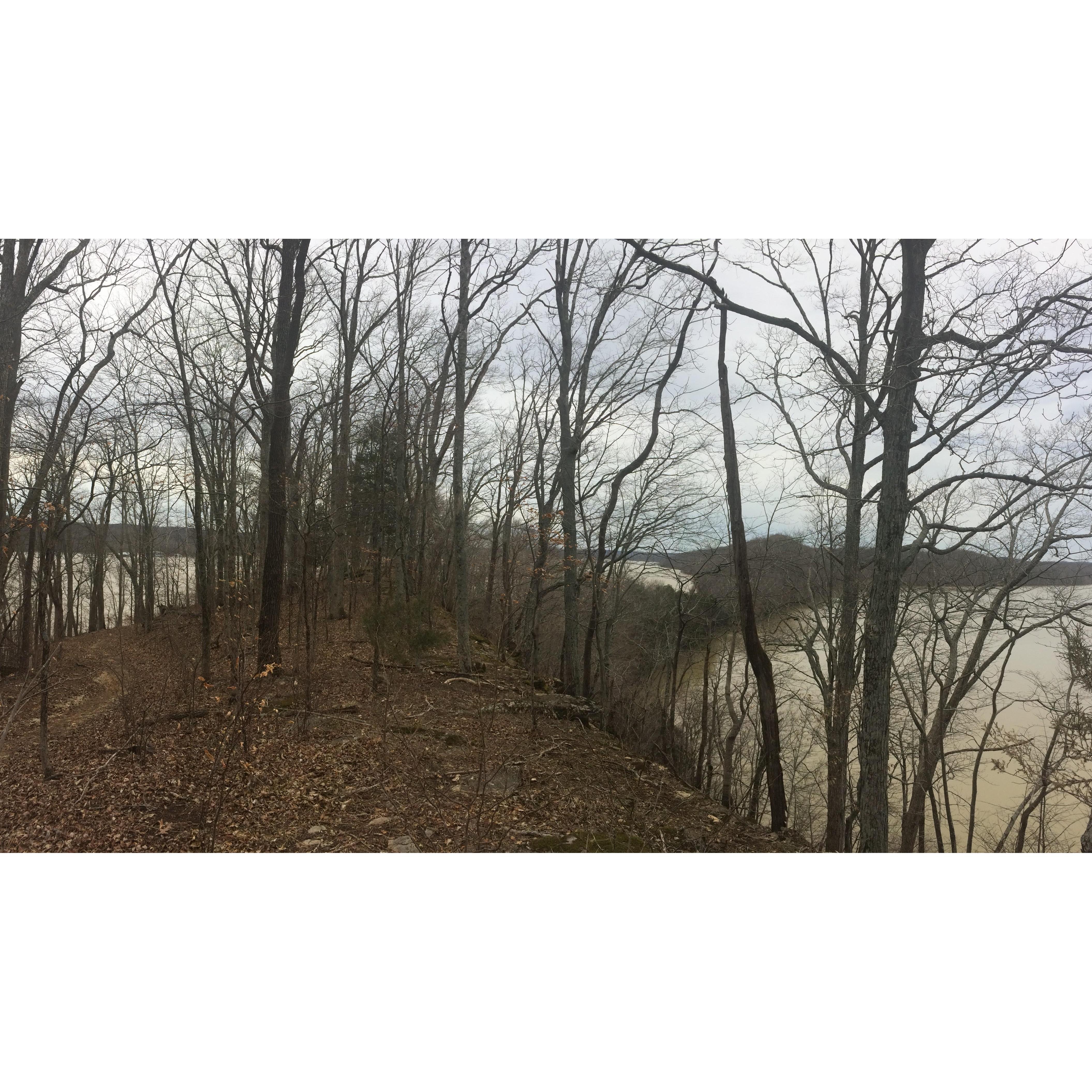 Both sides of the peninsula and the trail we blazed!