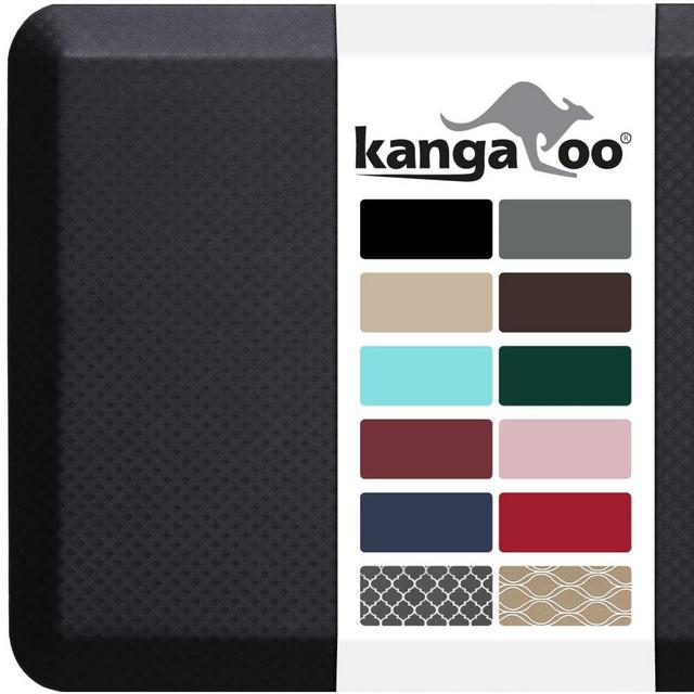 KANGAROO 3/4" Thick Superior Comfort, Relieves Pressure, All Day Ergonomic Stain Resistant Floor Rug Anti Fatigue Cushion Mat, Durable Standing Desk, Foam Pad Mats Kitchen, Office, 70x24, Black