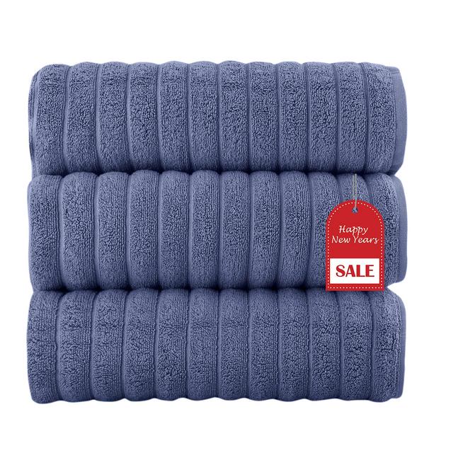 Classic Turkish Towels - 3 Piece Luxury Ribbed Bath Sheets Towels - 40 x 65 Inches - 100% Turkish Cotton, Thick and Super Absorbent Extra Large Bath Towels, Royal Blue