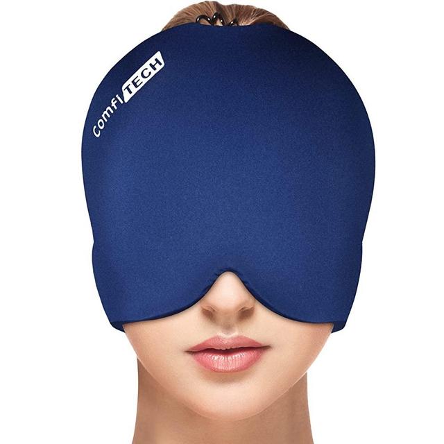 ComfiTECH Migraine Ice Head Wrap, Headache Relief Hat for Migraine Cap for Tension Puffy Eyes Migraine Relief Cap for Sinus Headache and Stress Relief Cold Compress (Medium Blue)