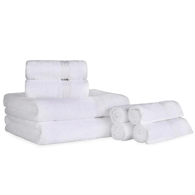 Premium Cotton Heavyweight Plush Highly-Absorbent Luxury 8 Pices Towel Set, White - Blue Nile Mills