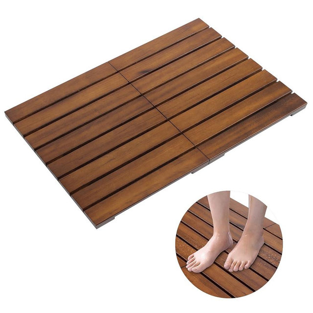 Smart Fendee Premium Teak Shower Mat, Foldable Wood Bath Mat, Non-Slip Bathroom Mat, Floor Mat for Bathtub, Door, Spa, Sauna, Pool, Ideal for Indoor Outdoor, 23.2" x 16.2"
