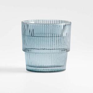 Blue Atwell Stackable Textured Ribbed Double Old-Fashioned Glass + Reviews | Crate & Barrel