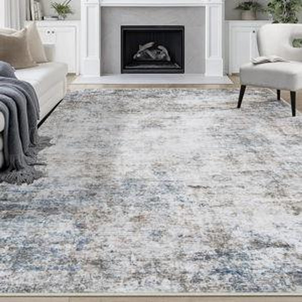 8x10 Area Rugs for Living Room Rug Washable: Abstract Large Rug for Dining Room Bedroom Carpet Non Slip 8 by 10 Indoor Modern Nursery Home Office White Brown Blue
