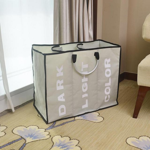 Zimtown Laundry Hamper Aluminum Alloy Three Lattice Storage Laundry Basket