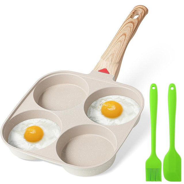 MyLifeUNIT Egg Frying Pan, 4-Cup Egg Pan Nonstick, Fried Egg Pan Skillet for Breakfast, Pancake, Hamburger, Sandwiches, Suitable for Gas Stove & Induction Cookware(White)