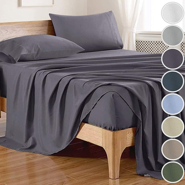 100% Bamboo Sheets King Size (4 Pieces, 8 Colors) with Bamboo Fitted Sheet，Silky Soft Bamboo Sheet Set，Bamboo Bed Sheets，Cool Bed Sheets，Bamboo Deep Pocket Sheets，Luxury Sheets，Grey