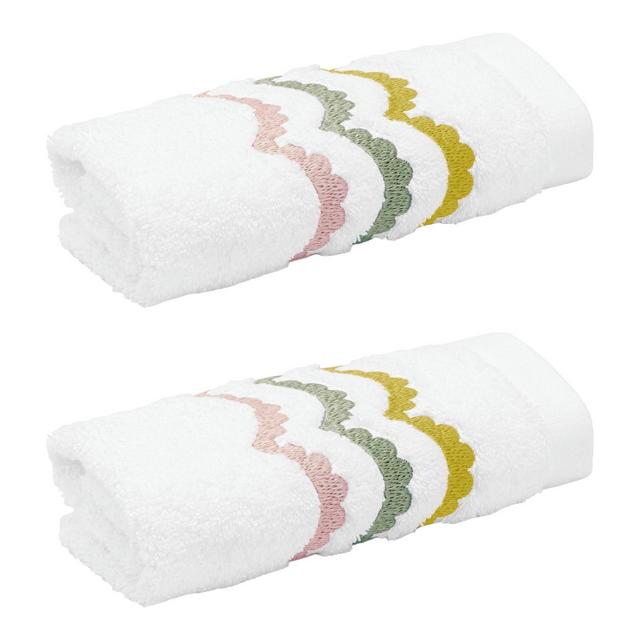 Celerie Kemble + Hamburg House Pink and Green Scallop Wash Cloth - Set of 2