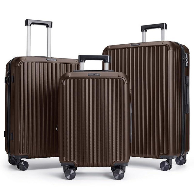 LIGHT FLIGHT Luggage Sets, Durable Hard Shell 3 Piece Set Suitcase with Spinner Wheels, Hardside Lightweight Luggage set with TSA Lock, Large Travel Luggage Set (20" 24" 28"),Coffee Brown