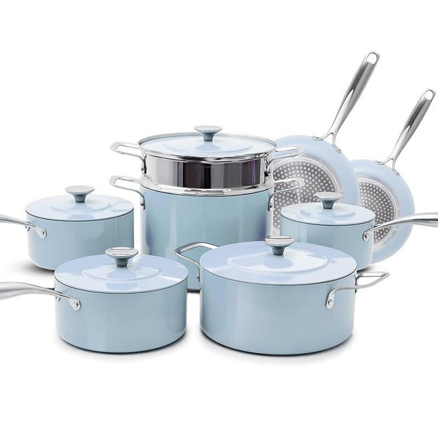 Nuwave Lux 13-Piece Premium Cookware Collection, Healthy G10 Duralon Blue Ceramic Nonstick, Ultra Durable, PFAS-Free, Lightweight & Works on All Cooktops