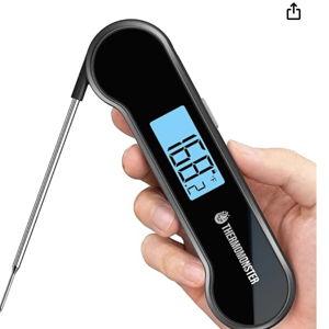 0.5 Sec Instant Read Meat Thermometer Digital with ±0.5℉ Precision, 100% Waterproof Auto Flip Bright LCD Screen, Motion Sensing Food Thermometer for Cooking Kitchen Oven Grill Candy BBQ, Black
