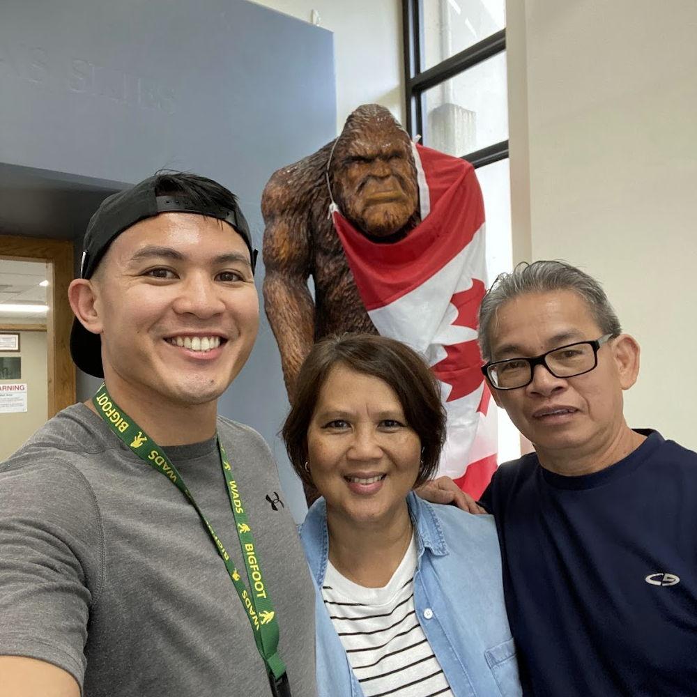 Ronelle moved to Washington first. Pictured is the bigfoot statue at the lobby of our entrance to the Western Air Defense Sector.
