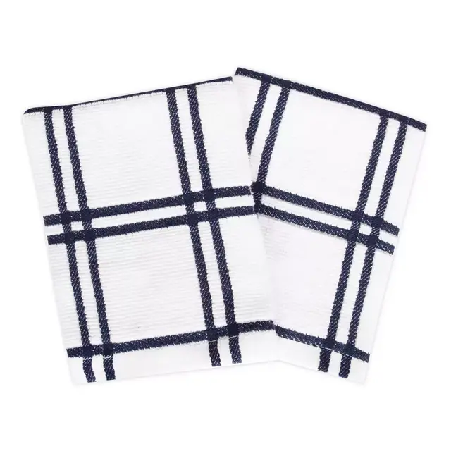 KitchenSmart® Colors Plaid Dish Cloths in Navy (Set of 2)