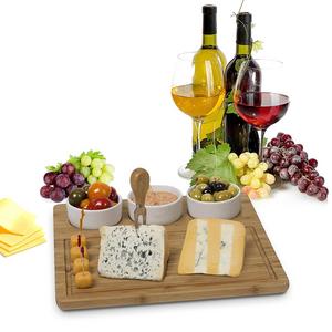 Bamboo Cheese Board And meat Serving Platter - With 3 Removable Ceramic Bowls Server Set. For Salads And Appetizers. Perfect Gift Idea Life Time Warranty, By House Ur Home