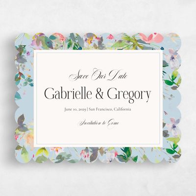 Blue Scalloped Wedding Save the Date - Addison Landscape