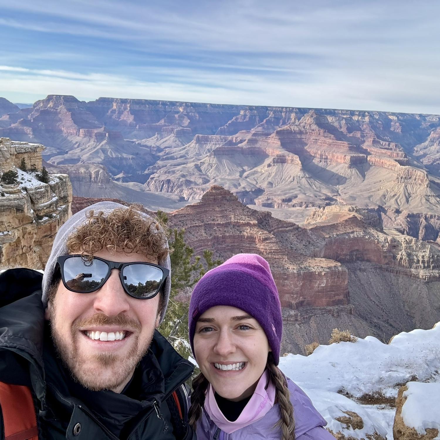 Hiking in the Grand Canyon, January, 2024. We couldn't believe the views (or the ELK!) we saw on this trip.