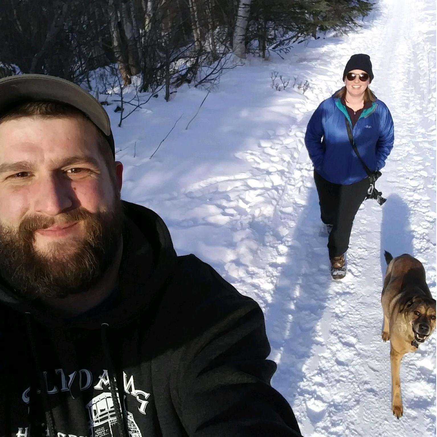 Winter walks in AK, 2018 
(RIP Sawyer, who amazingly looked at the photo for this selfie!)