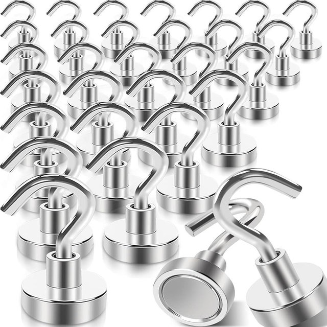 30Pcs Super Strong Magnetic Hooks, 25lbs Magnetic Hook Heavy Duty for Hanging, Rare Earth Neodymium Magnet Hooks, for Cruise Ship Camping Grill Kitchen Fridge Garage Wall