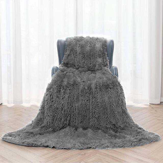 Topblan Faux Fur Sherpa Blanket,Shaggy Fuzzy Throw Blanket,Premium Sherpa Fleece Warm and Cozy Throw Blanket for Couch Sofa Bed Photo Props 50" x 60", Grey