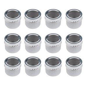 Bekith 12 Pack Magnetic Spice Tins Multi-Purpose Storage Tin, Clear Top Lid with Sift or Pour, Magnetic on Refrigerator and Grill. Includes 144 PVC Spice Label Set.