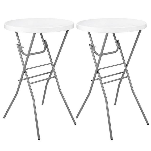 Byliable Cocktail Table 28in Folding Round High Top Indoor Outdoor with Removable Legs, Tall Bistro Foldable Bar Height Table for Parties, Patio, Backyard, Dining, Wedding, White- 2PCS