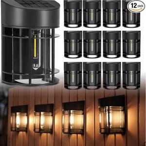Solar Fence Lights, 12 Pack Waterproof Solar Lights Outdoor, Outdoor Solar Lights for Fence Garden Yard Step Deck Stairs