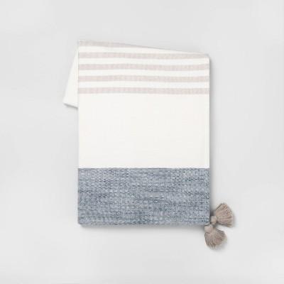 Stripe Gauze Throw Blanket Blue - Hearth & Hand™ with Magnolia