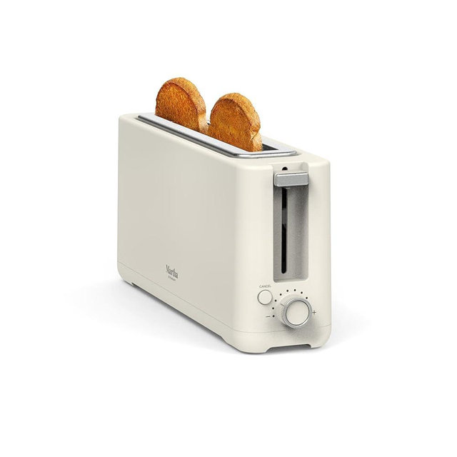 Martha Stewart 2 Slice Long Slot Toaster, Extra Wide for Sourdough & Bagels, 10 Setting Shade Control, Removable Crumb Tray, Self-Centering Design, Defrost/Reheat, Cancel, Slim Space-Saving, Linen