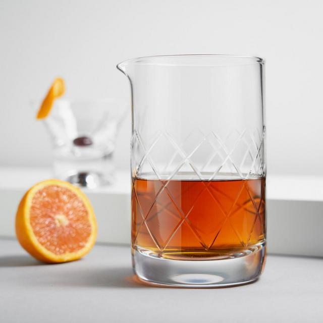 Viski Cocktail Mixing Glass 17 Oz. Crystal Pitcher Thick Base Design Bartending Glasses - Barware Essentials, Clear