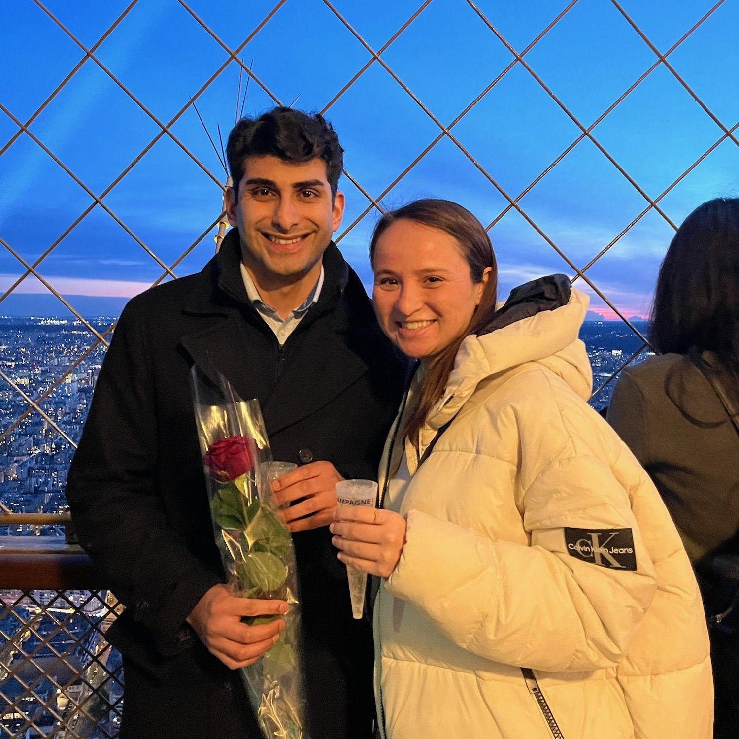 Spring Break 2025. We went to Paris. Here's us at the top of the Eiffel Tower!