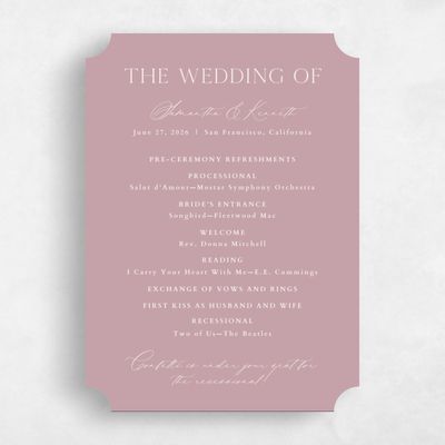 Pink Ticket Wedding Program - Manarola