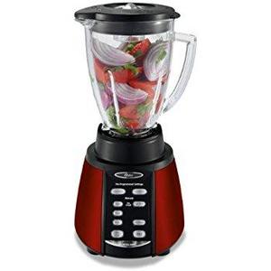 Oster Reverse Crush Counterforms Blender, with 6-Cup Glass Jar, 7-Speed Settings and Brushed Stainless Steel/Red Finish