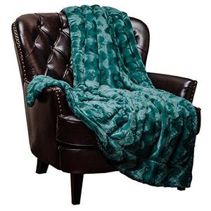 Chanasya Super Soft Warm Elegant Cozy Fuzzy Fur Fluffy Faux Fur with Sherpa Wave Shape Embossed Plush Evergreen Teal Microfiber Throw Blanket (50" x 65")- Solid Evergreen Teal