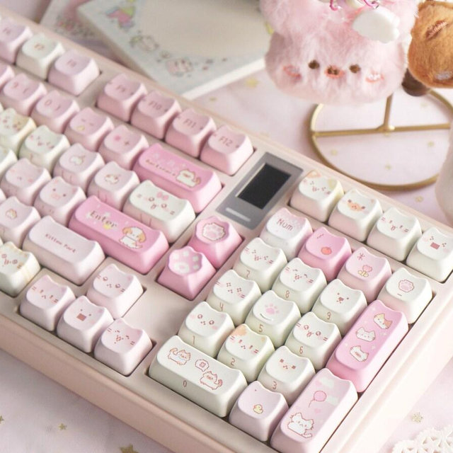 Mochi Neko Daydreamers (Pink Cat) Keycap Set – 141 PBT Keys | MAO Profile for Cherry MX Mechanical Keyboards | Pastel Kawaii Cat Design