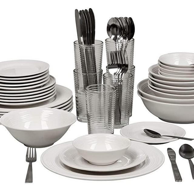 10 Strawberry Street Nova White Round 62-Piece Dinnerware Set, Service for 6