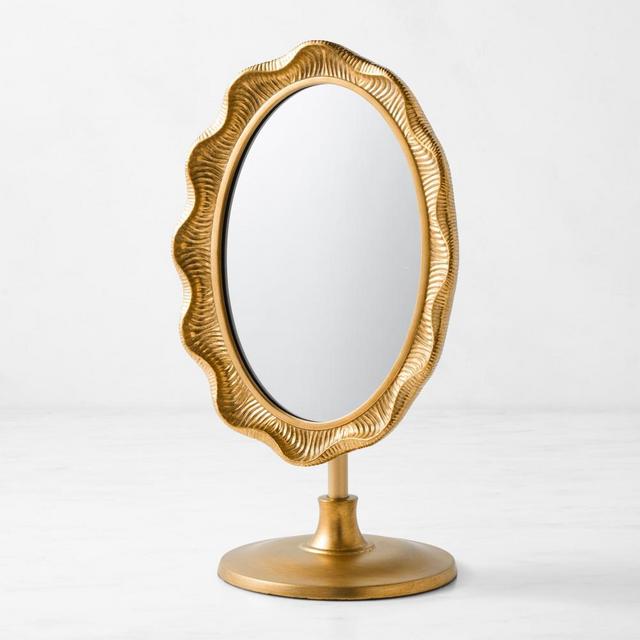 AERIN Gold Scalloped Oval Vanity Mirror, 16"H