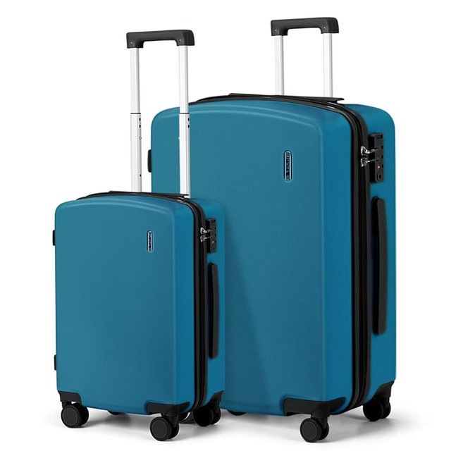 Hanke Hard Shell Luggage Sets 2 Pieces, 20/28 Inch Carry On Luggage with Wheels Lighweight TSA Extra Large Luggage for Travel Checked Suitcase(Caribbean Blue)