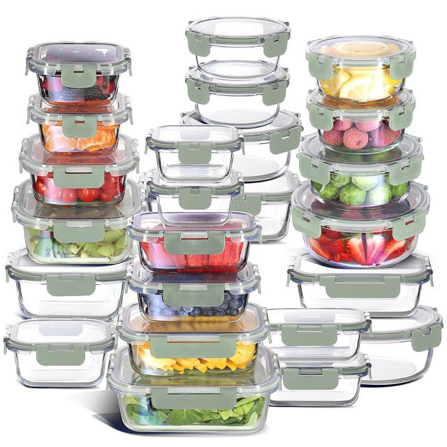 EATEX 48pc Glass Storage Containers with Lids, 24 Glass Food Storage Containers with 24 Airtight Lids for Pantry & Kitchen, Meal Prep Containers for Lunch, Oven Freezer Microwave & Dishwasher Safe
