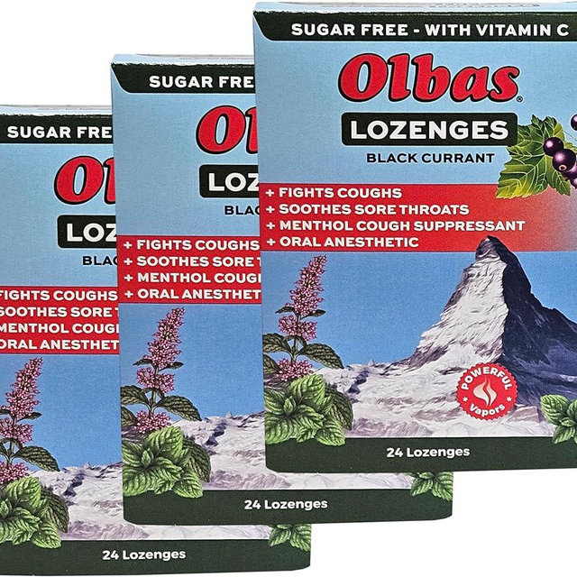 Olbas Maximum Strength Sugar Free Lozenges, Black Currant Flavor 24 ea (Pack of 3)