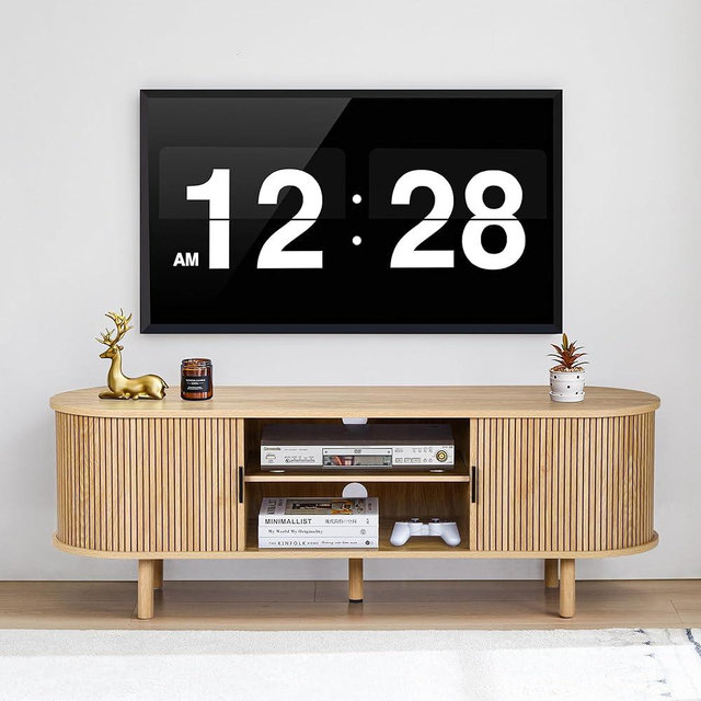 Janmer Home 54" Fluted TV Stand with Storage, Mid Century Modern TV Console with Tambour Sliding Doors, Curved Entertainment Center, Media Console for Living Room, Bedroom (Natural)