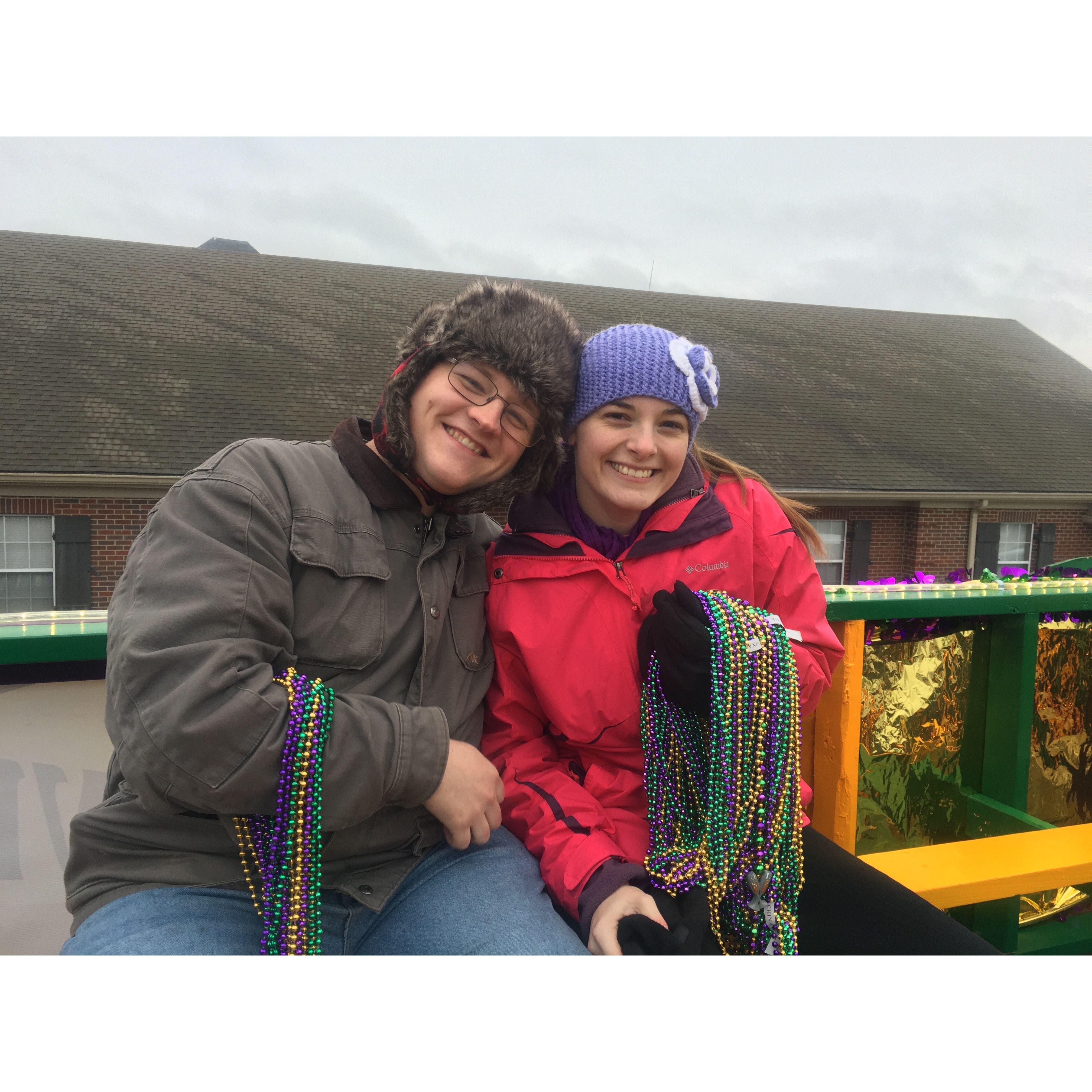 On the US Army Corps of Engineers float for Mardi Gras in Vicksburg, Mississippi