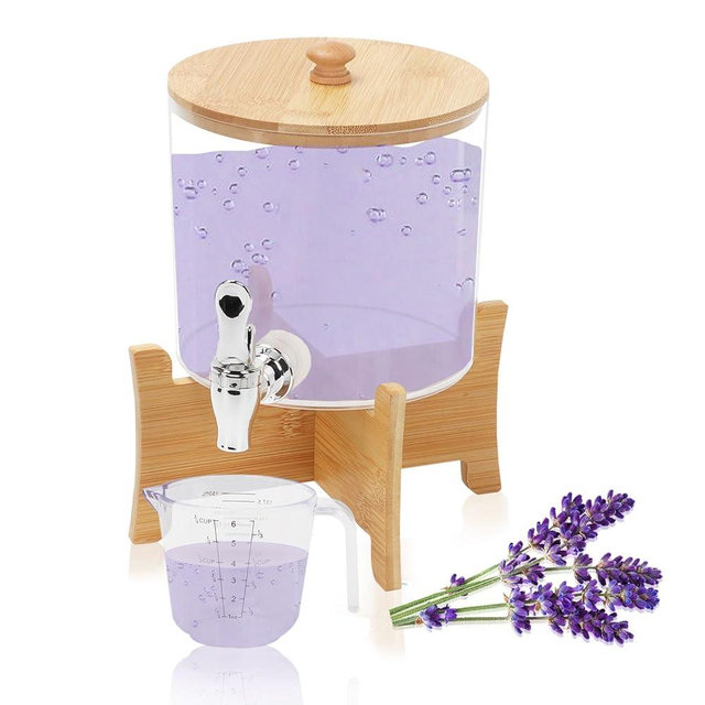 Laundry Detergent Dispenser, Liquid Laundry Detergent Dispenser with Bamboo Lid, Large Capacity Laundry Detergent Container with Spigot, Laundry Soap Dispenser for Laundry Room Organization Storage
