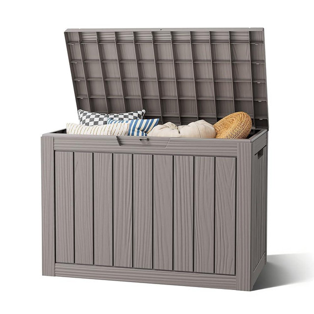 NBYSGO Outdoor Storage Box, Resin Deck Boxes Indoor and outdoor, Waterproof Storage Box Lockable Lid (Grey, 45 Gallon)