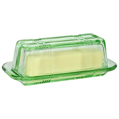 Trenton Gifts Green Depression-Style Glass Butter Dish, Retro Kitchen Decor, Wedding Gift