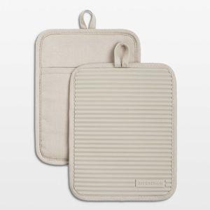 Crate & Barrel / KitchenAid Grey Ribbed Soft Silicone Pot Holders (Milkshake; Set of 2)