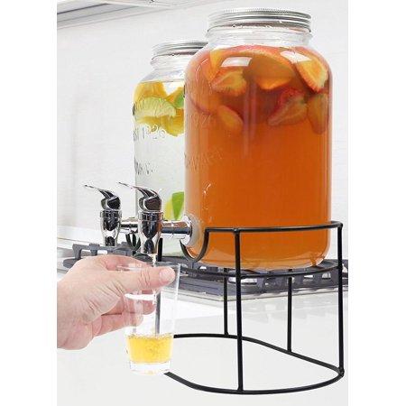 Estilo Glass Mason Jar Double Beverage Drink Dispenser On Metal Stand With Leak Free Spigot, 1 Gallon Each