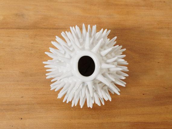 Spiky Urchin Ceramic Vase ~ Modern Ceramics Spikes Vase ~ Minimal White Ceramic Sculpture Flower Vase ~ White Modern Studio Pottery Handmade