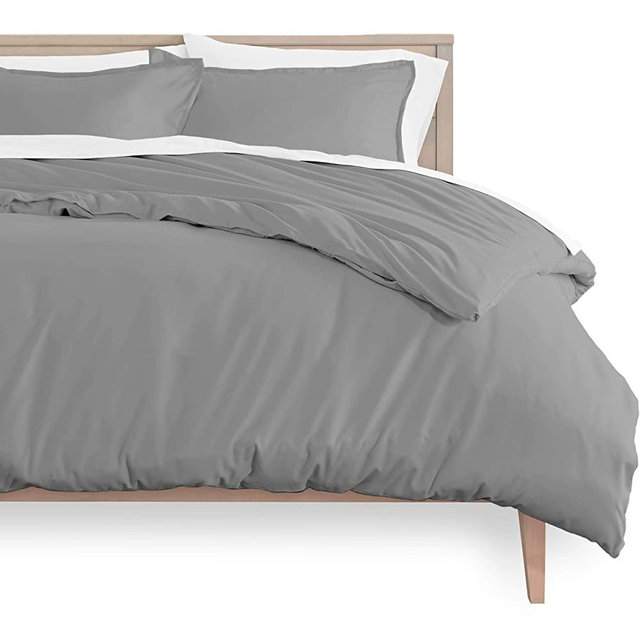Bare Home Duvet Cover and Sham Set - Queen Size - Premium 1800 Ultra-Soft Brushed Microfiber - Hypoallergenic, Easy Care, Wrinkle Resistant (Queen, Light Grey)