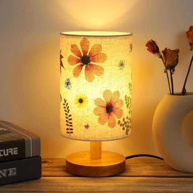 WSYEAR Dried Flower LED Table Lamp, Mothers Day Multi-Way Dimmable Natural Pressed Flower Desk Lamp with Wooden Stand, Perfect for Bedroom, Living Room, Office